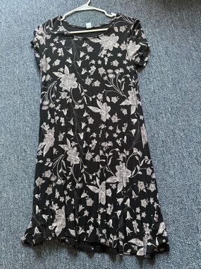 Old Navy Black Dress with White Floral Pattern